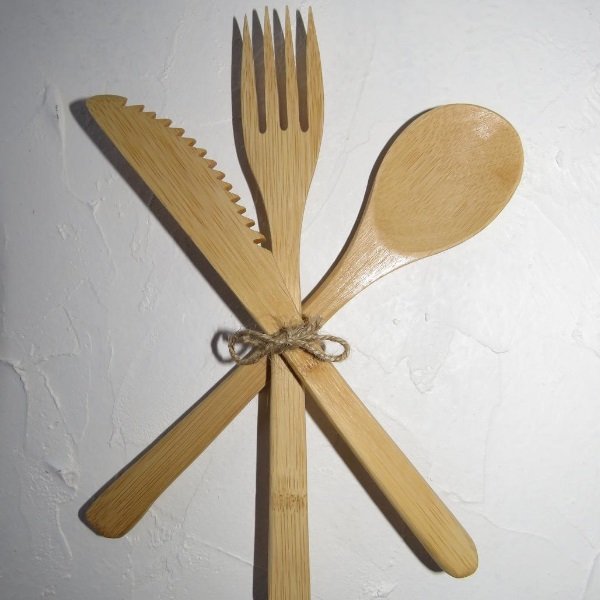 Bamboo Cutlery Set - K-F-Spoon tied with twine
