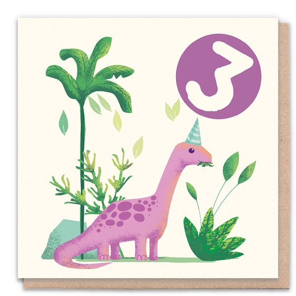 3 Year Dinosaur - Eco-Friendly Birthday Card