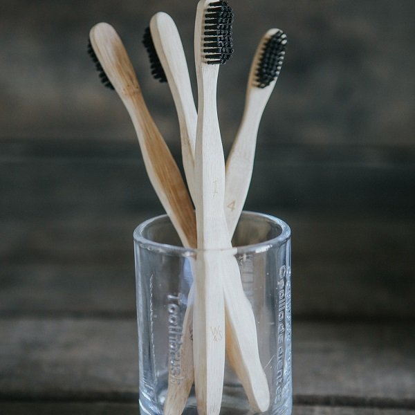 Adult Bamboo Toothbrush - 4 Pack- Wave Bristles - Medium in jar