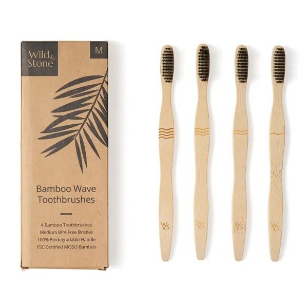 Adult Bamboo Toothbrush - 4 Pack- Wave Bristles
