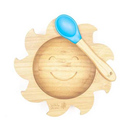 Baby Bamboo Weaning Bowl and Spoon Set- You Are My Sunshine- Blue