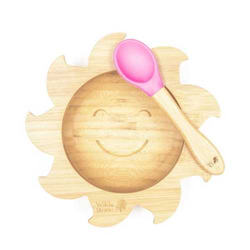 Baby Bamboo Weaning Bowl and Spoon Set Pink