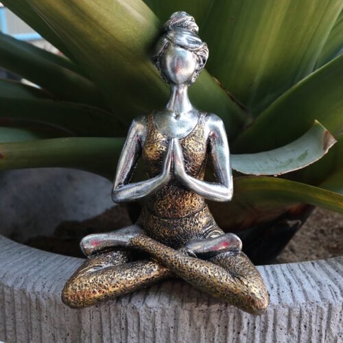 Yoga Lady Figurine in Silver & Gold