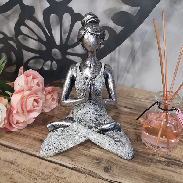 Yoga Lady Figure in Silver & White lifestyle
