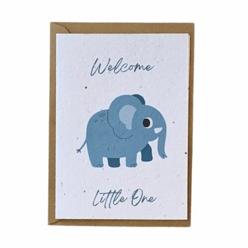 Blue Elephant Seed Paper New Baby Card