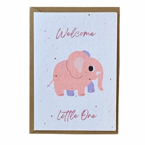 Pink Elephant Seed Paper New Baby Card