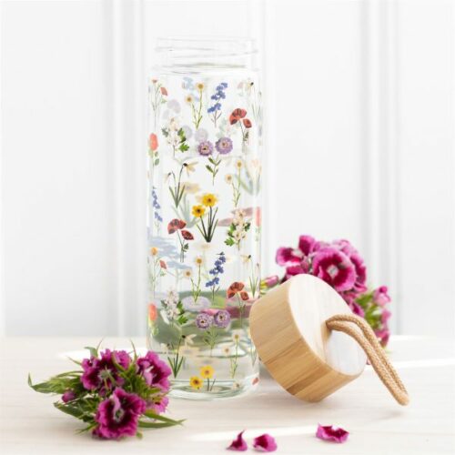 Wildflower Glass + Bamboo Water Bottle