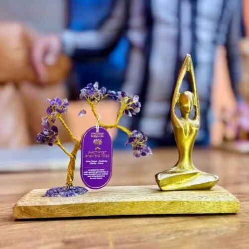 Gemstone Yoga Garden Sukhasana Pose – Amethyst – Tilted Tree